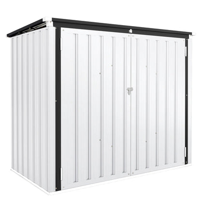 YODOLLA Mülltonnenbox 2er, Metall Gartenschrank mit Gasdruckfeder, Weiß