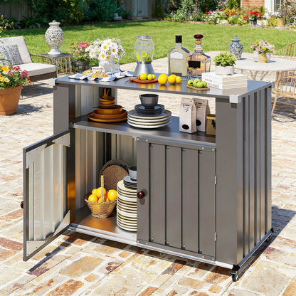 YODOLLA Grillwagen, Wetterfester Grilltisch mit Stauraumschrank, Grau