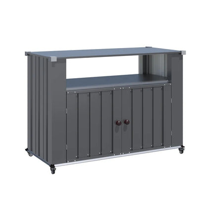 YODOLLA Grillwagen, Wetterfester Grilltisch mit Stauraumschrank, Grau