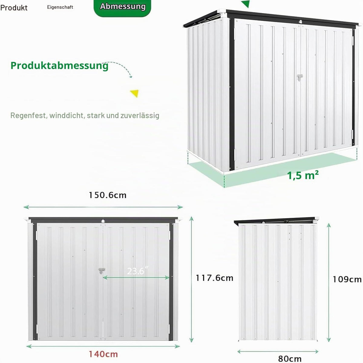 YODOLLA Mülltonnenbox 2er, Metall Gartenschrank mit Gasdruckfeder, Weiß