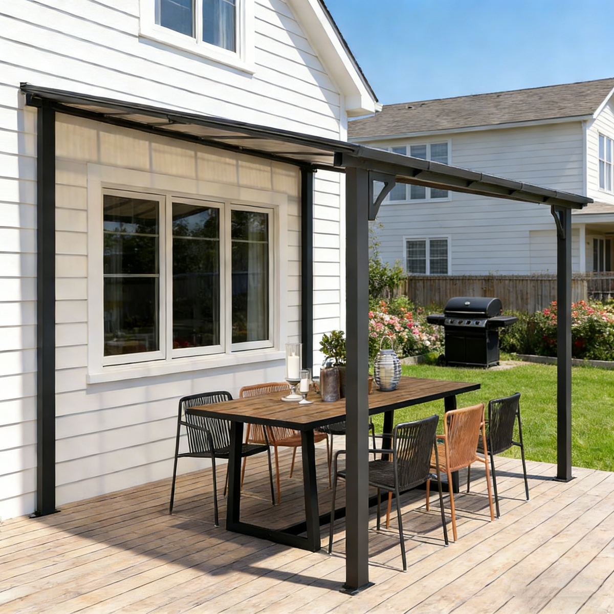 YODOLLA 3 x 3 m Terrassenüberdachung für Garten, Schwarz