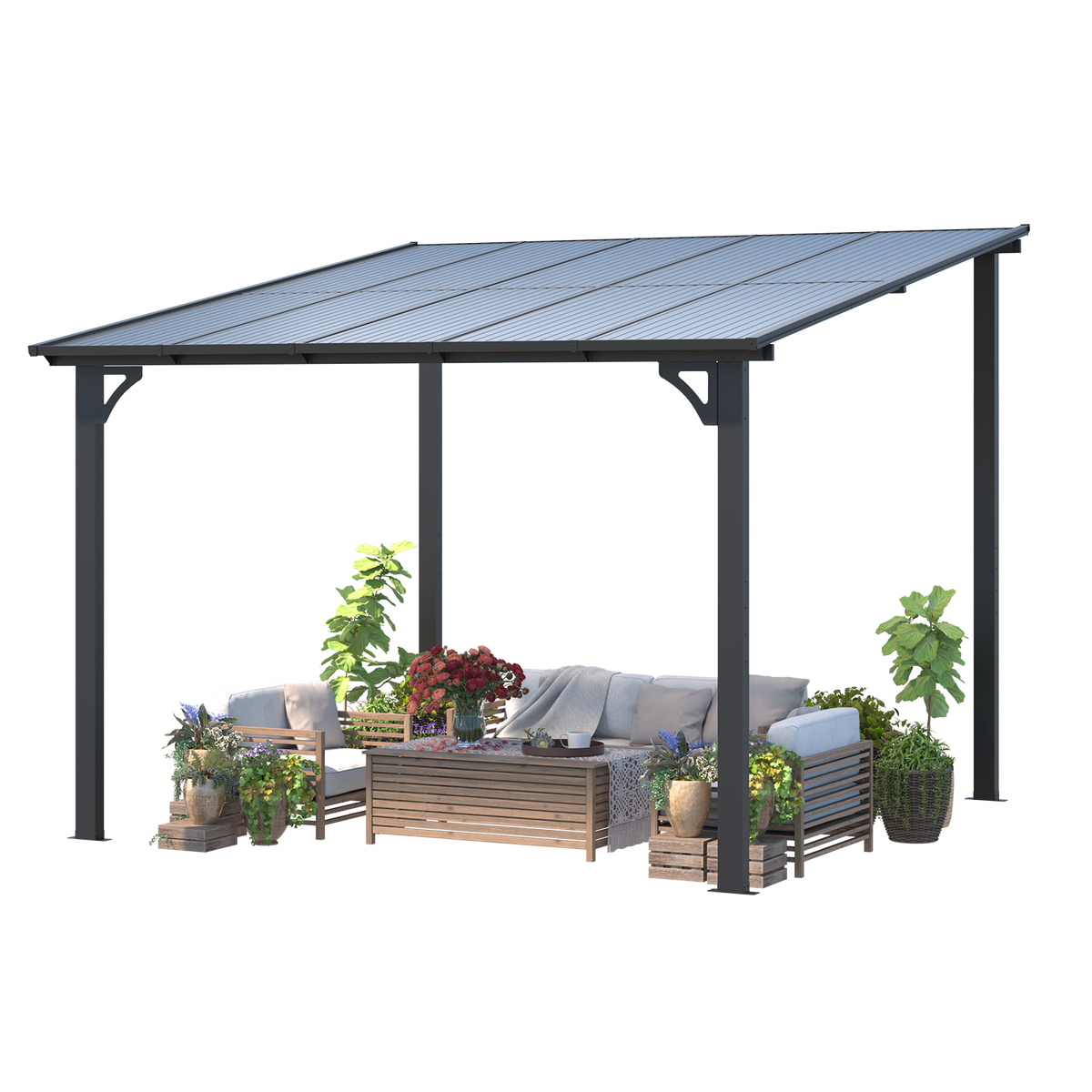 YODOLLA 3 x 3 m Terrassenüberdachung für Garten, Schwarz