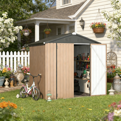 YODOLLA 7' x 7' Gerätehaus aus Metall, abschließbar für Garten, Terrasse & Hof