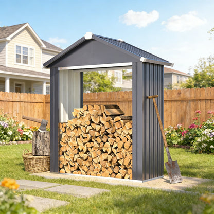 YODOLLA 2×5 FT Outdoor-Brennholzregal, wetterfester Holzunterstand aus Metall, Grau