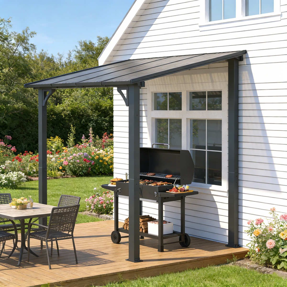 YODOLLA 2,4 x 1,5 m Terrassenüberdachung für Garten, Schwarz