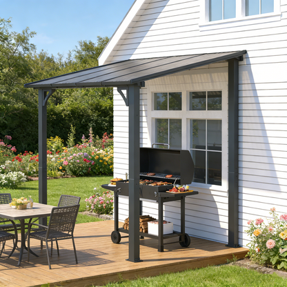 YODOLLA 2,4 x 1,5 m Terrassenüberdachung für Garten, Schwarz