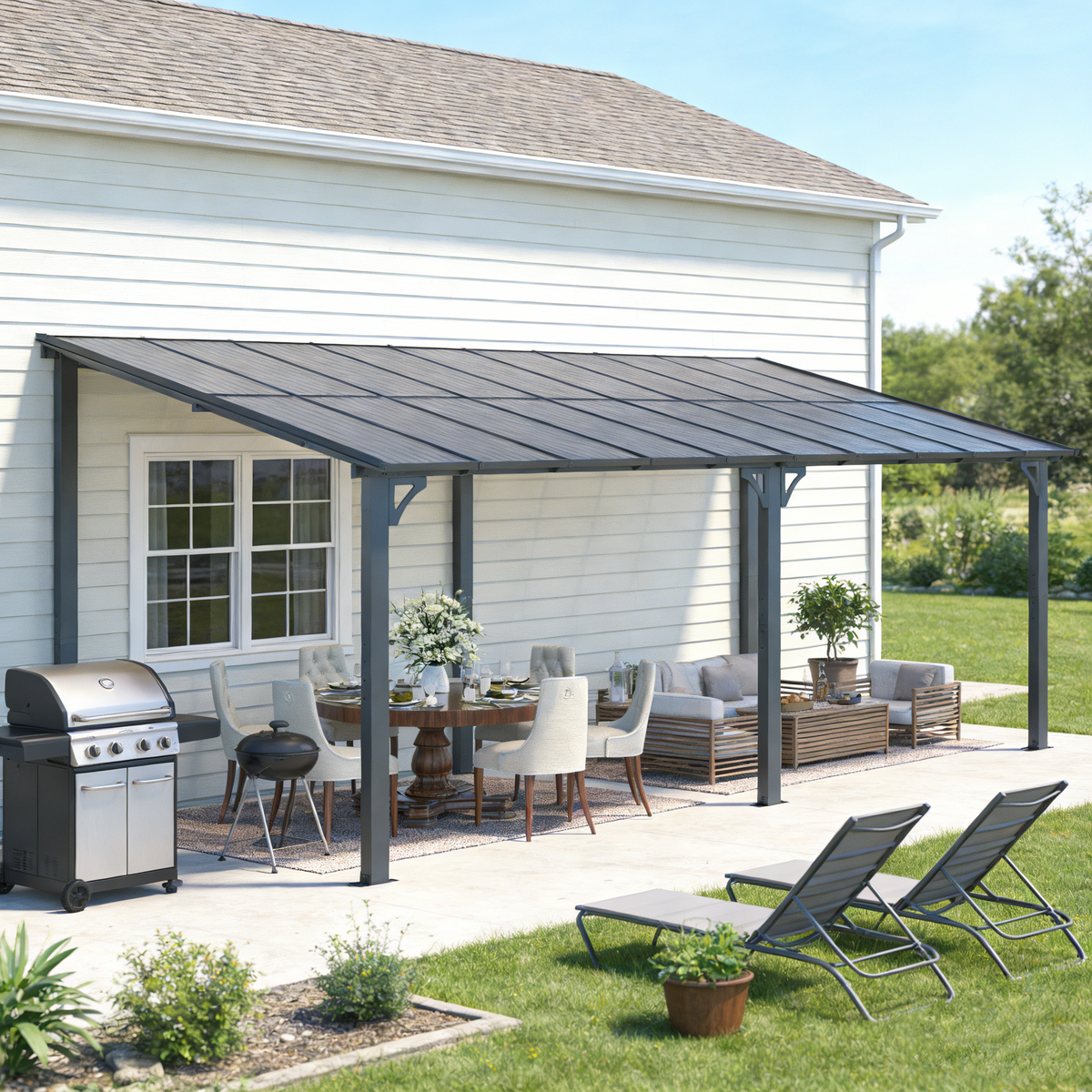 YODOLLA 6 x 2,4 m Terrassenüberdachung für Garten, Schwarz