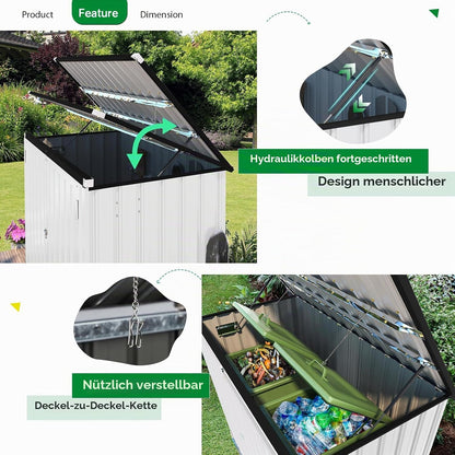 YODOLLA Mülltonnenbox 2er, Metall Gartenschrank mit Gasdruckfeder, Weiß