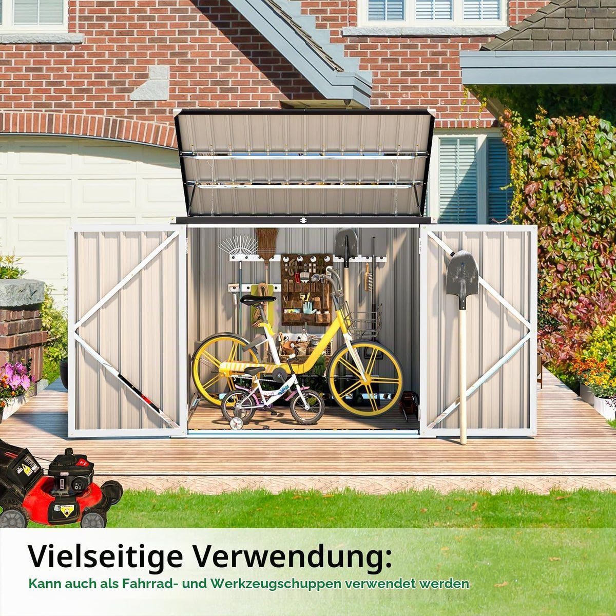 YODOLLA Mülltonnenbox 2er, Metall Gartenschrank mit Gasdruckfeder, Weiß