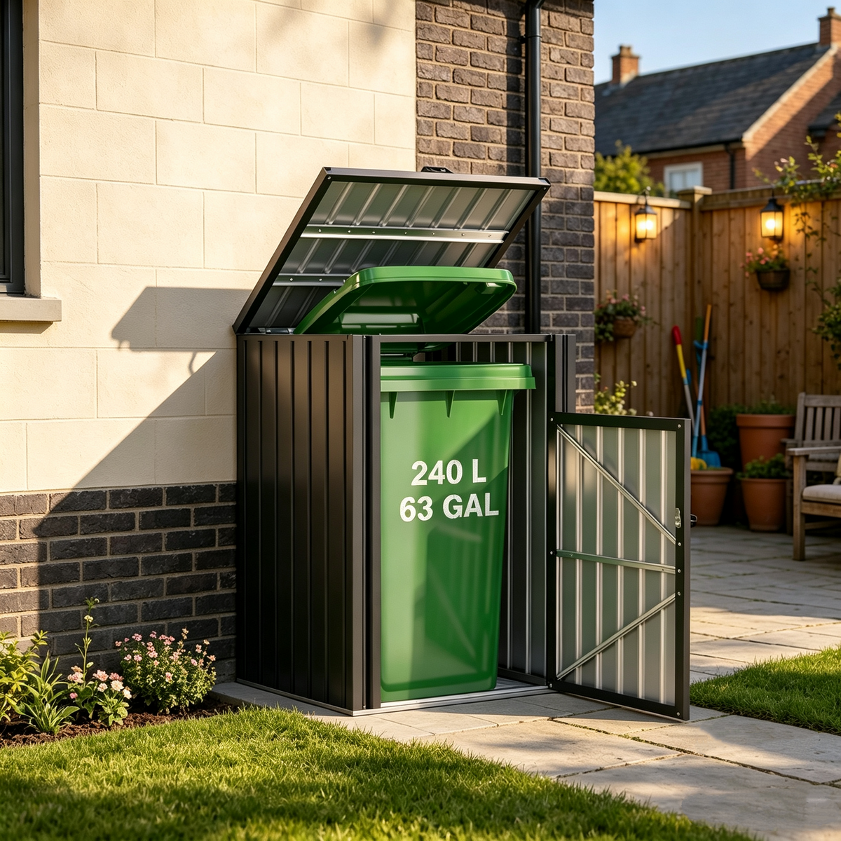 YODOLLA Mülltonnenbox für 240-Liter-Mülltonnen, Stahl-Mülltonnenabdeckung, Grau