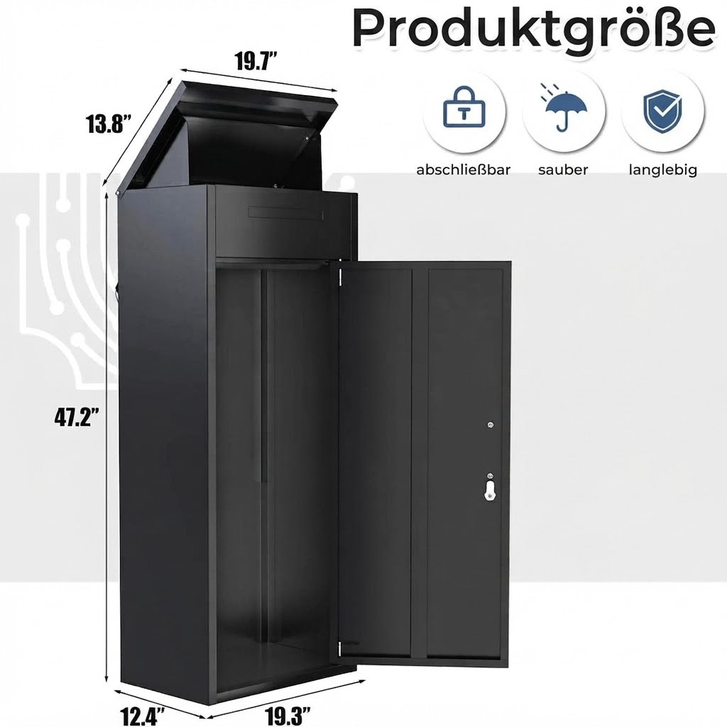YODOLLA Diebstahlsicherer Paketkasten mit Briefkasten für Vordach und Zaun, Dunkel, 47.2"x13.8"x19.7"