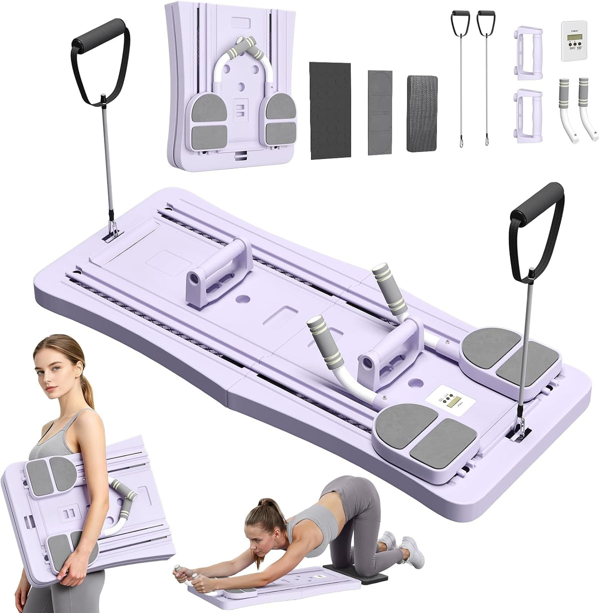 YODOLLA 5-in-1 faltbares Pilates-Reformer-Brett mit LED-Zähler, Violett