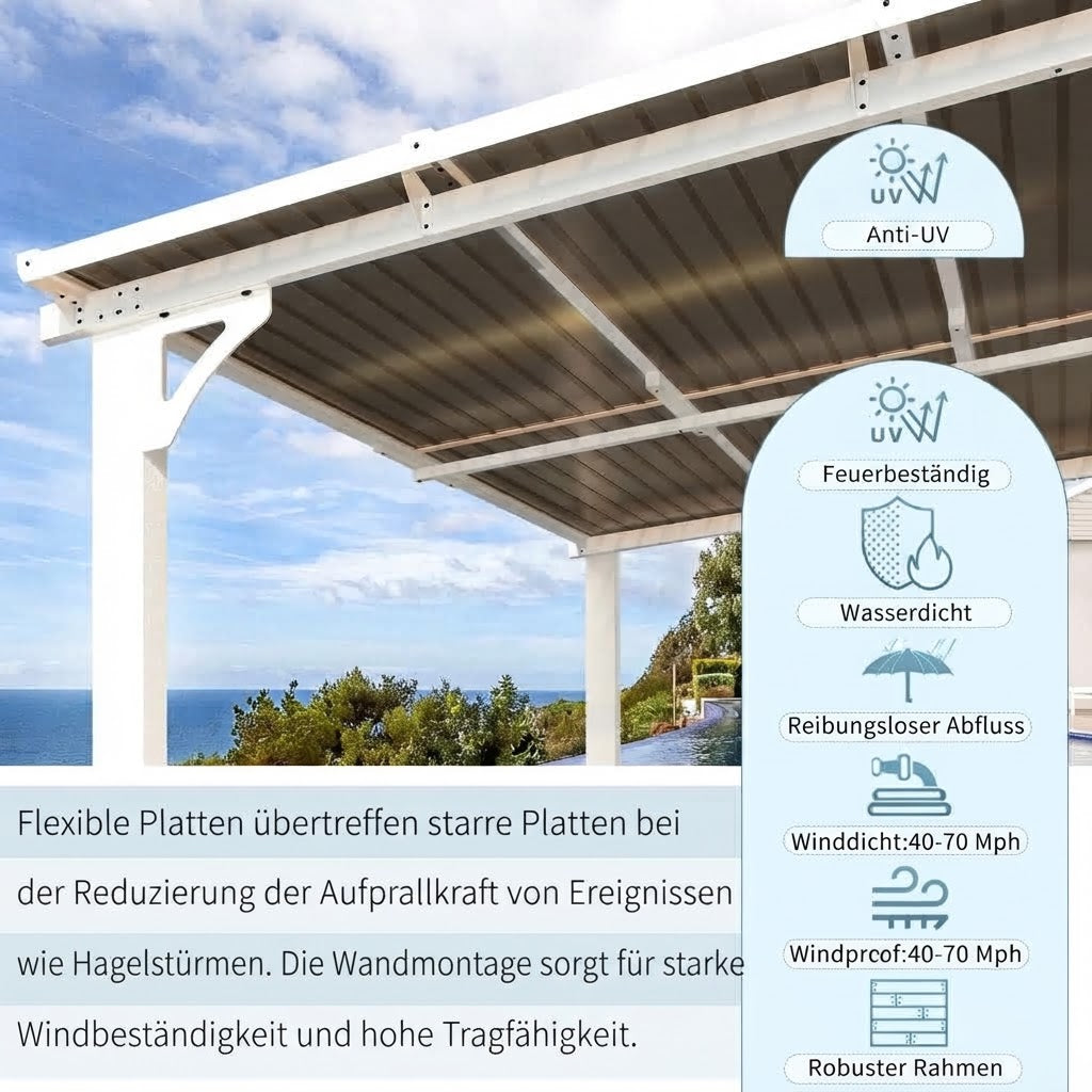 YODOLLA 6 x 2,4 m Terrassenüberdachung für Garten, Weiß