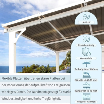 YODOLLA 6 x 2,4 m Terrassenüberdachung für Garten, Weiß