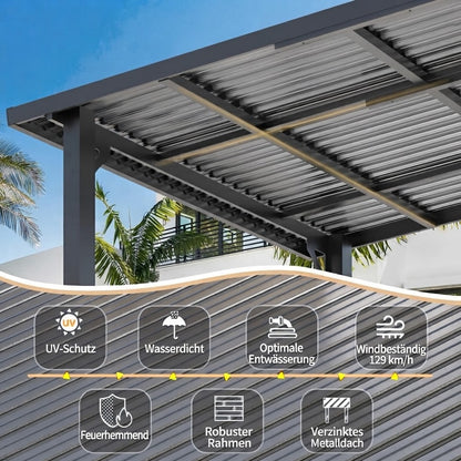 YODOLLA Pergola 10'x8' Hardtop wandmontierter Pultdach-Pavillon für Terrasse, Dunkelgrau