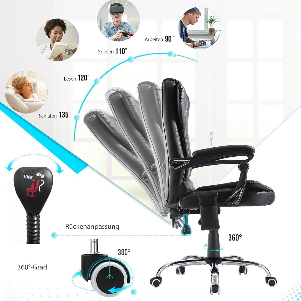 YODOLLA Ergonomisch Bürostuhl mit Fußstütze & Liegefunktion, Schwarz