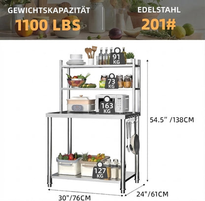 YODOLLA Edelstahl-Arbeitstisch, 2 Ebenen, für die gewerbliche Lebensmittelzubereitung, 76 × 60 × 138 cm