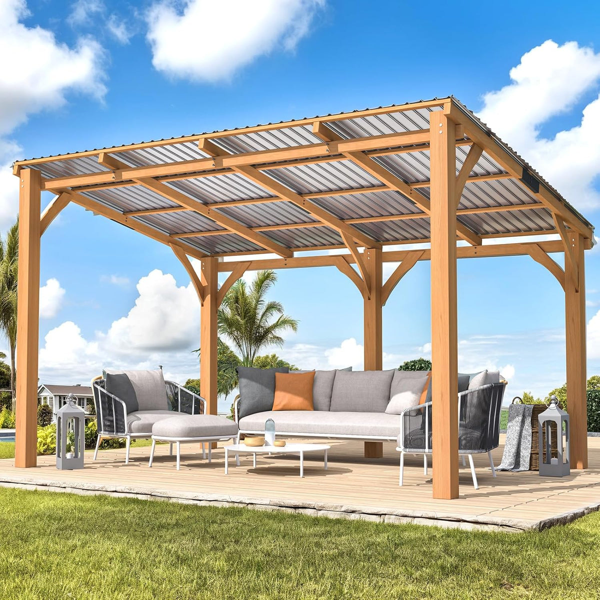 YODOLLA 4,2 x 3 m Pergola aus Holz, für den Außenbereich, für den