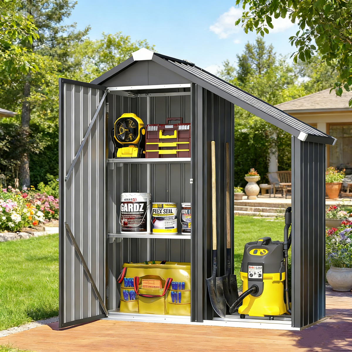 YODOLLA Gartenschrank wasserdicht mit Ablagen und Feuerholzablage
