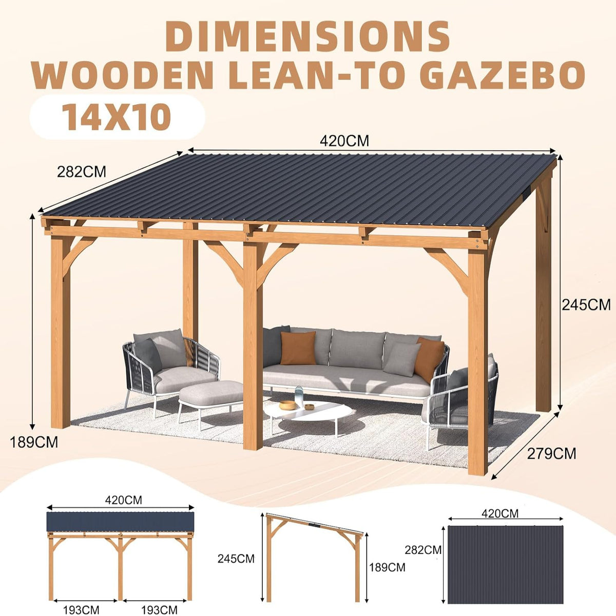 YODOLLA 4,2 x 3 m Pergola aus Holz, für den Außenbereich, für den