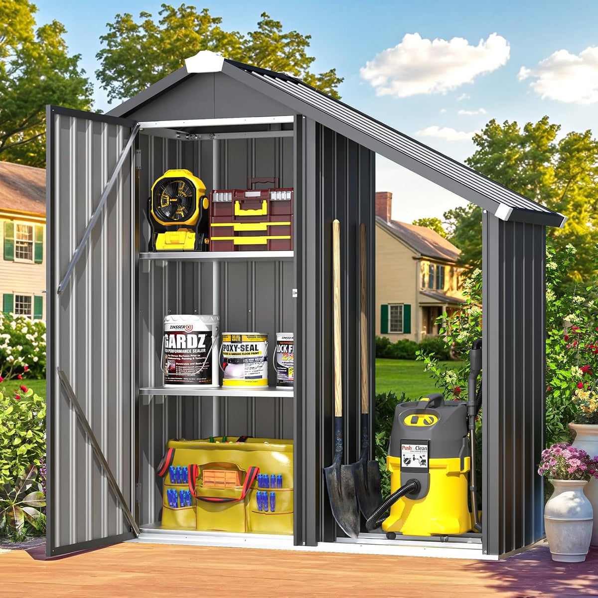 YODOLLA Gartenschrank wasserdicht mit Ablagen und Feuerholzablage