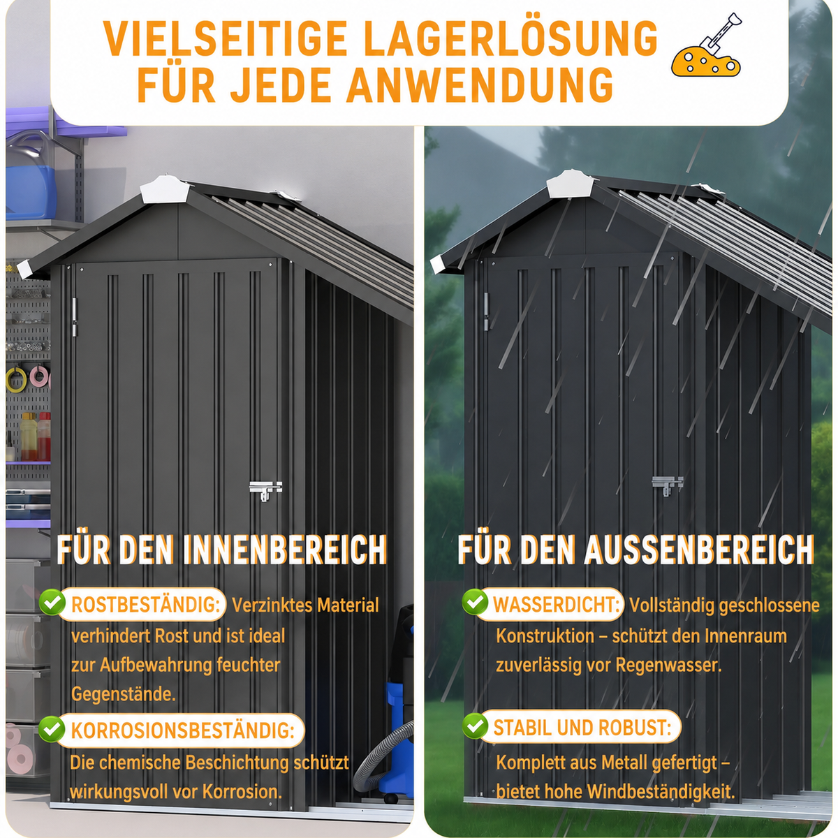 YODOLLA Gartenschrank wasserdicht mit Ablagen und Feuerholzablage