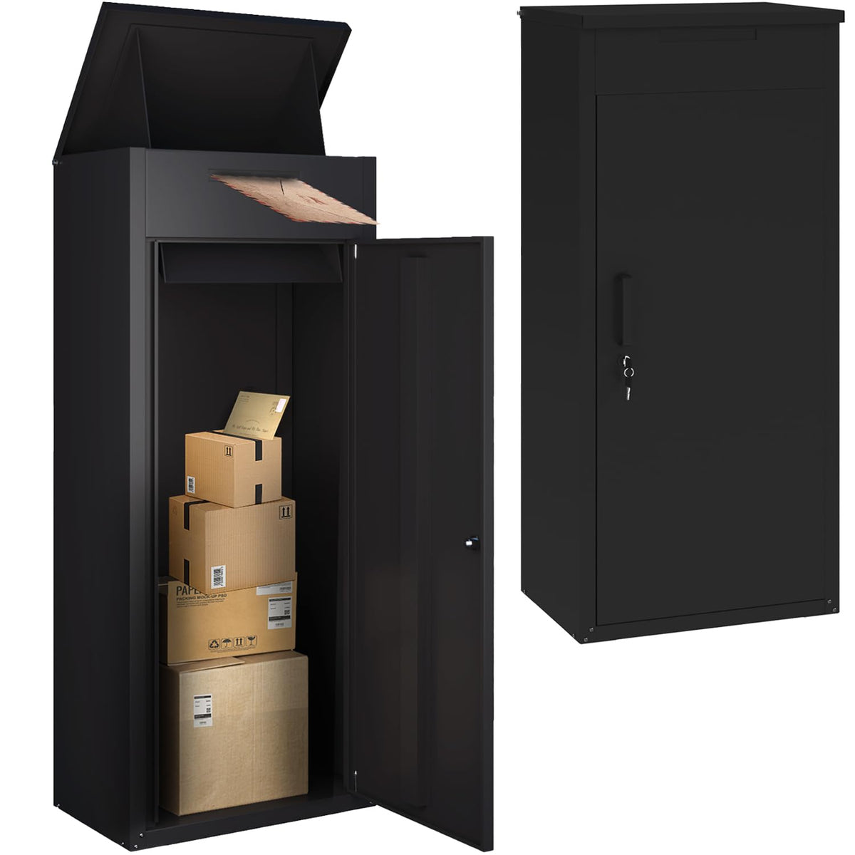 YODOLLA Diebstahlsicherer Paketkasten mit Briefkasten für Vordach und Zaun, Dunkel, 47.2"x13.8"x19.7"