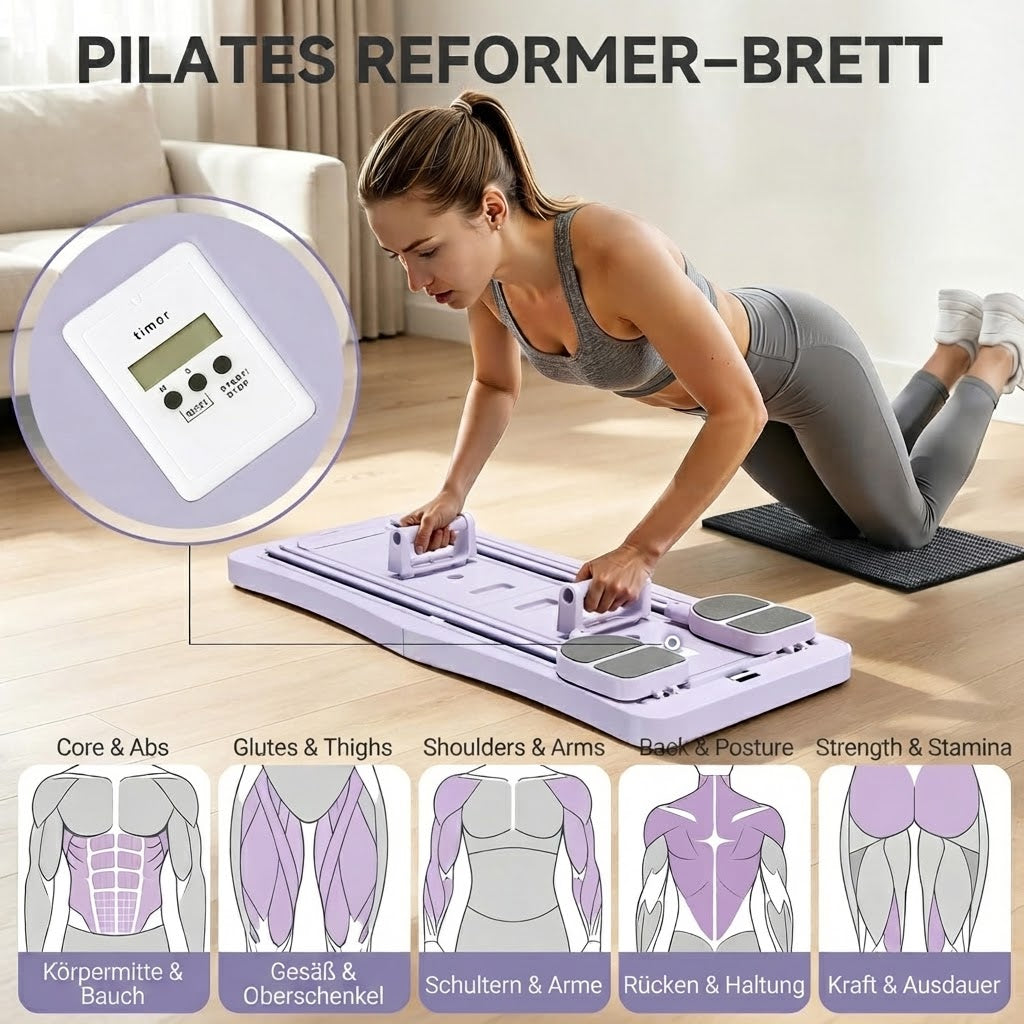 YODOLLA 5-in-1 faltbares Pilates-Reformer-Brett mit LED-Zähler, Violett