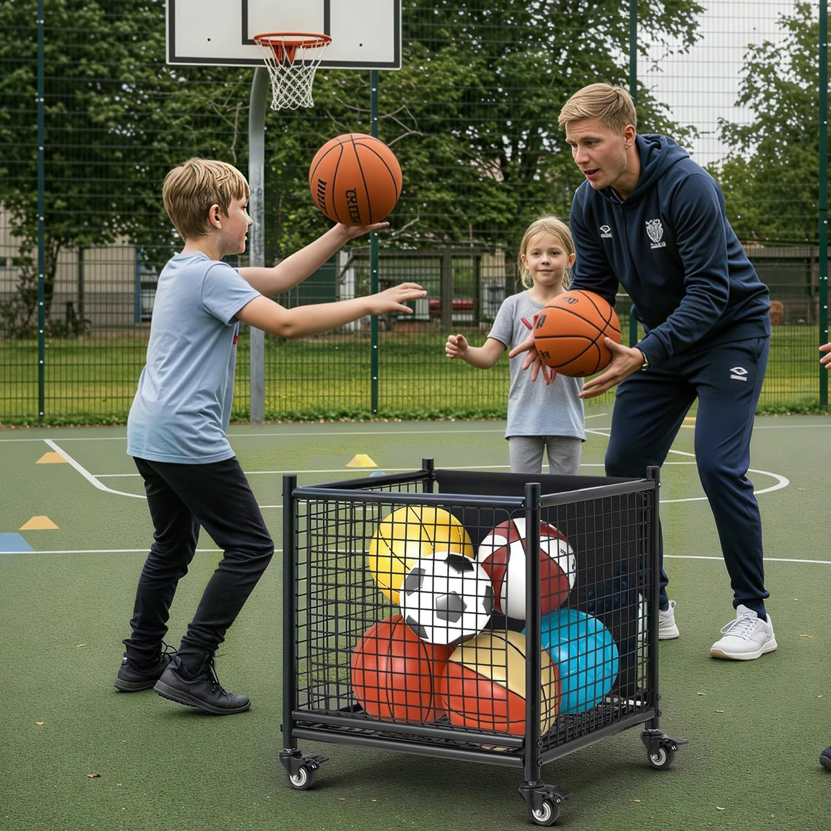 YODOLLA Ballwagen Rollwagen, großer Sportgeräte-Organizer