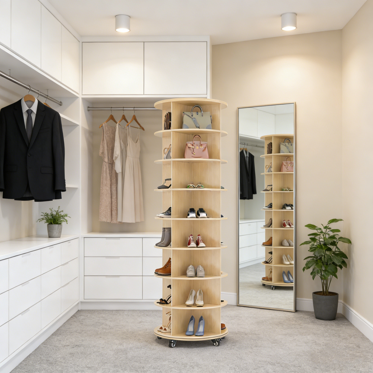 YODOLLA 8‑stufiges drehbares Schuhregal‑Turm‑Organizer (23.6''x23.6''x74'', Natur)