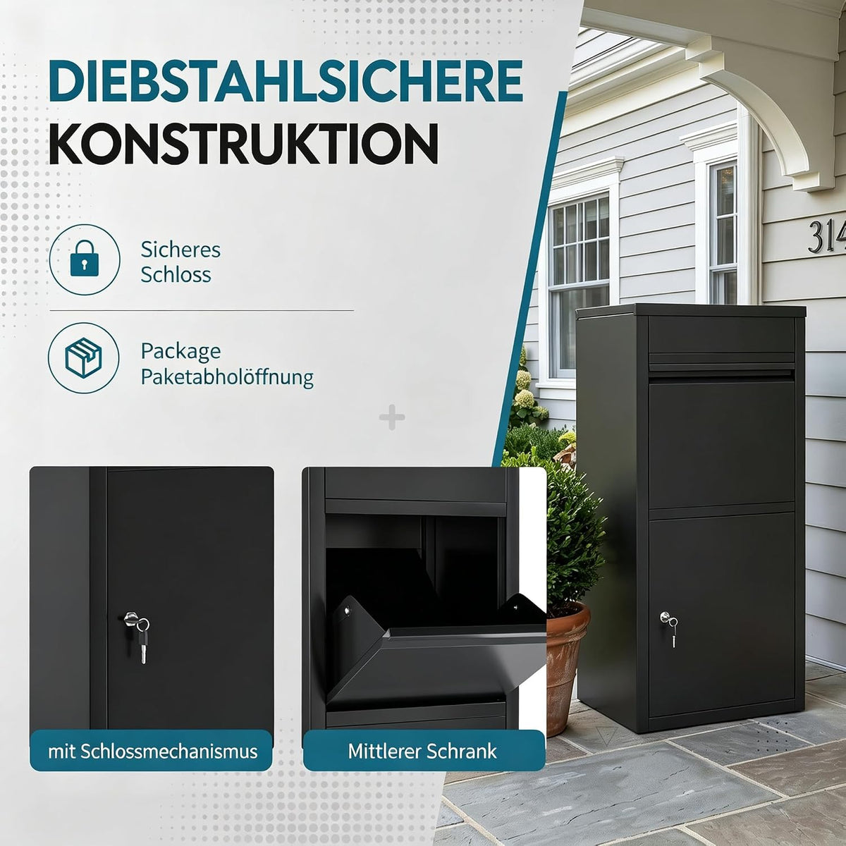 YODOLLA draußen Paketbox mit Schloss, extra große Briefkasten mit Paketfach