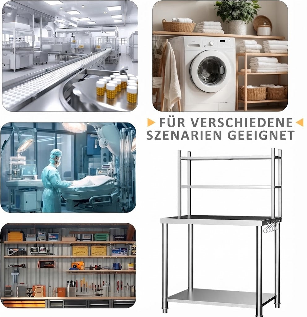 YODOLLA Edelstahl-Arbeitstisch, 2 Ebenen, für die gewerbliche Lebensmittelzubereitung, 76 × 60 × 138 cm