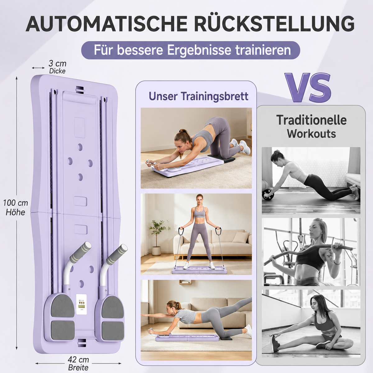 YODOLLA 5-in-1 faltbares Pilates-Reformer-Brett mit LED-Zähler, Violett