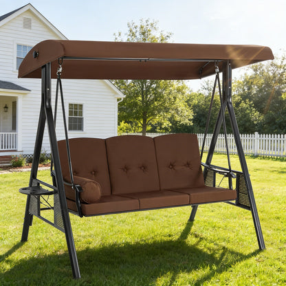 YODOLLA 3‑Sitzer Terrassen‑ und Verandaschaukel, Braun