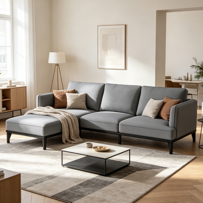 YODOLLA Ecksofa, L-förmiges Modulsofa, 3-Sitzer mit Ottomane, grau