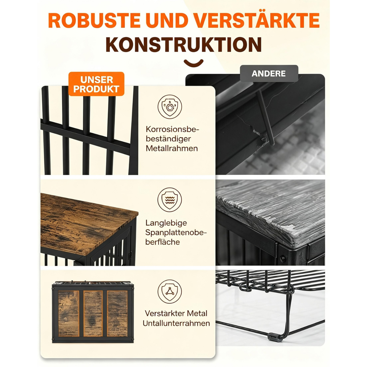 YODOLLA 83cm Hundekäfig Möbel, Hundebox mit Namensschild, 2 Türen, Braun