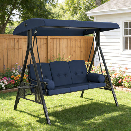 YODOLLA 3‑Sitzer Gartenschaukel mit Sonnendach & Polstern, Blau