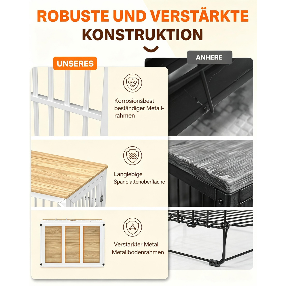 YODOLLA 83cm Hundekäfig Möbel, Hundebox mit Namensschild, 2 Türen, Weiß
