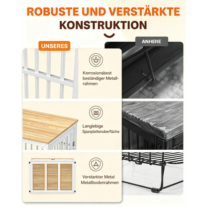 YODOLLA 83cm Hundekäfig Möbel, Hundebox mit Namensschild, 2 Türen, Weiß