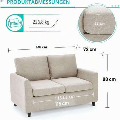 YODOLLA 2 Sitzer Sofa, kleine Sofa mit schlaffunktion, Weiß