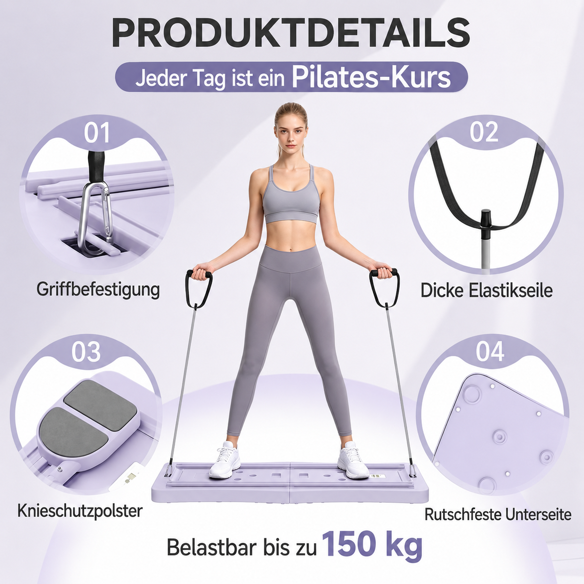 YODOLLA 5-in-1 faltbares Pilates-Reformer-Brett mit LED-Zähler, Violett