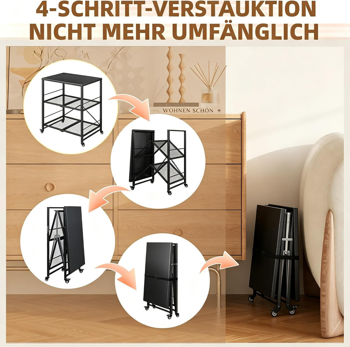 YODOLLA Grillwagen Outdoor – 3-stufiger Gartenwagen, Schwarz