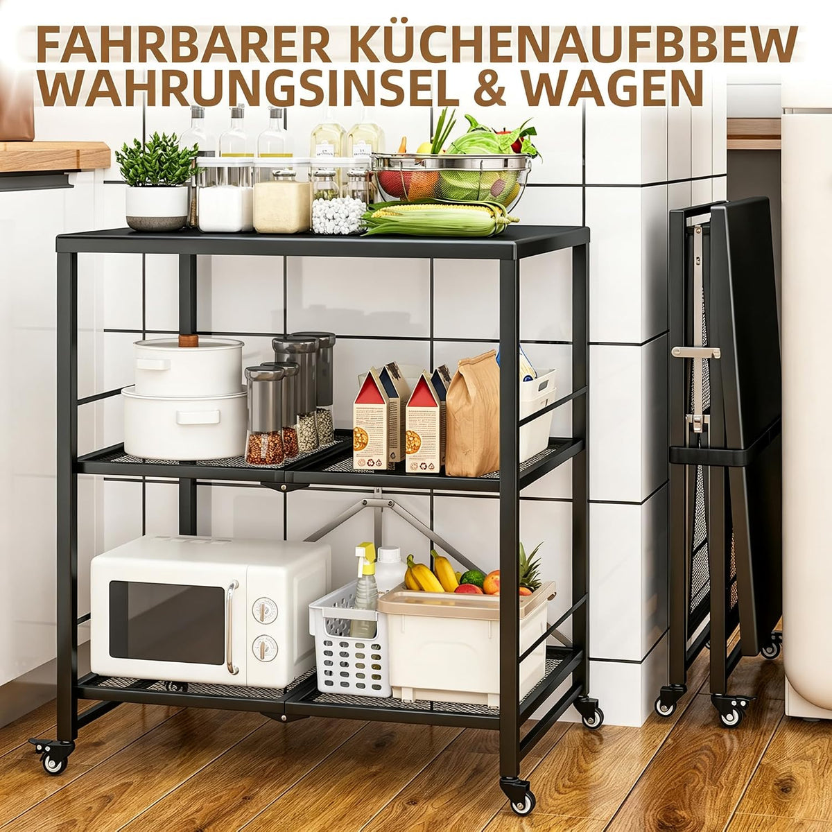 YODOLLA Grillwagen Outdoor – 3-stufiger Gartenwagen, Schwarz