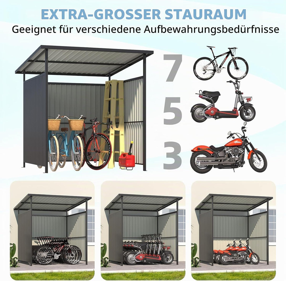 YODOLLA Fahrradschuppen 2,2 x 2m, Anlehnpavillon Metall für Terrasse & Garten