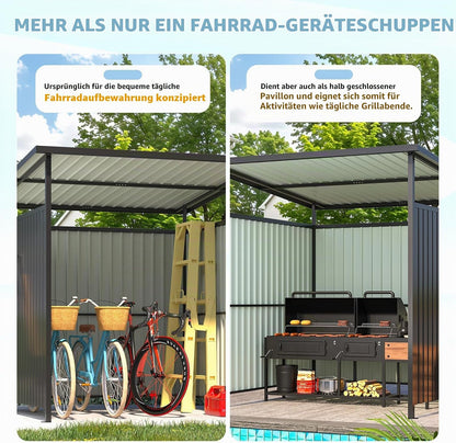 YODOLLA Fahrradschuppen 2,2 x 2m, Anlehnpavillon Metall für Terrasse & Garten