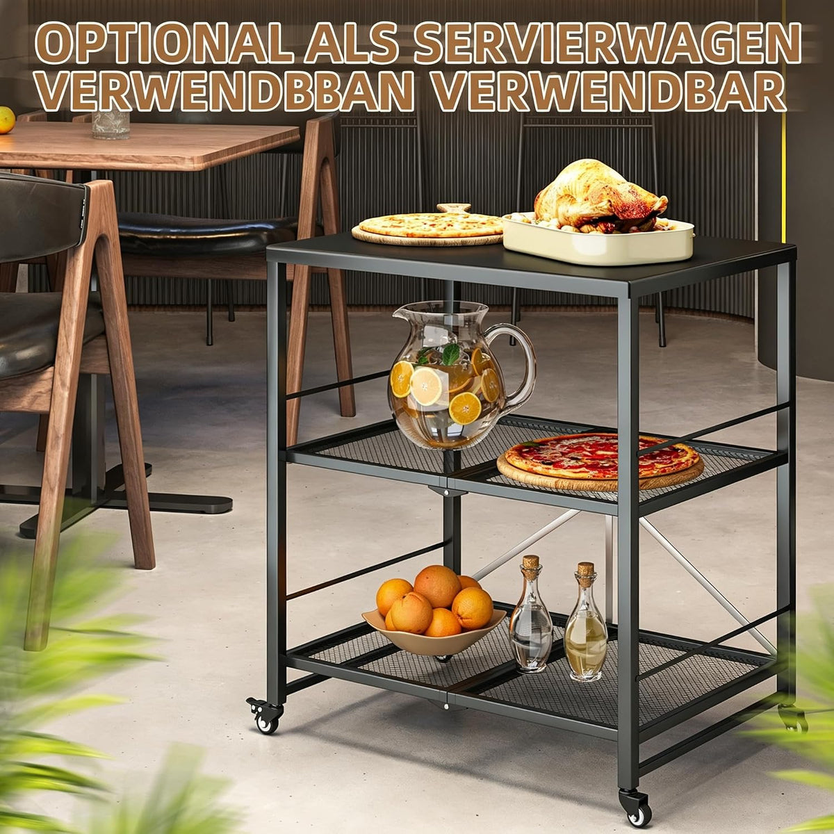 YODOLLA Grillwagen Outdoor – 3-stufiger Gartenwagen, Schwarz