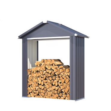 YODOLLA 2×5 FT Outdoor-Brennholzregal, wetterfester Holzunterstand aus Metall, Grau