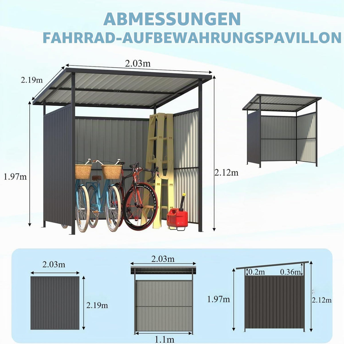 YODOLLA Fahrradschuppen 2,2 x 2m, Anlehnpavillon Metall für Terrasse & Garten