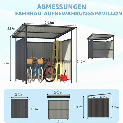 YODOLLA Fahrradschuppen 2,2 x 2m, Anlehnpavillon Metall für Terrasse & Garten