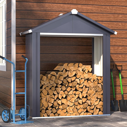 YODOLLA 2×5 FT Outdoor-Brennholzregal, wetterfester Holzunterstand aus Metall, Grau